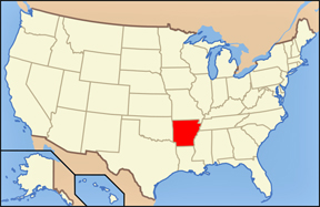 USA state showing location of Arkansas